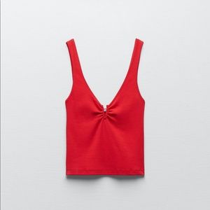 Red Rib Knit Tank Top